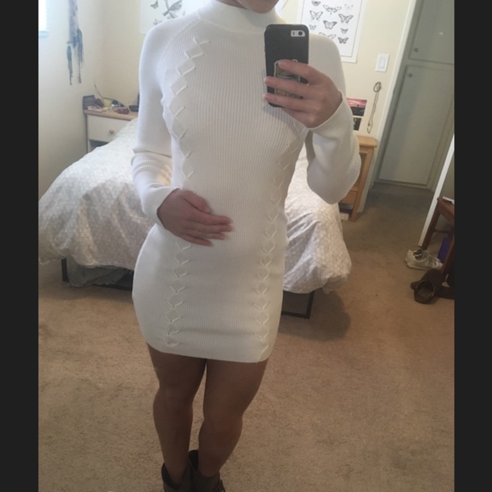 White Bodycon Sweater Dress